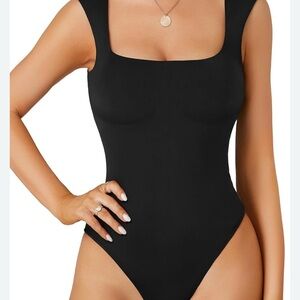 French Connection Square Neck Black Bodysuit Size XL NWOT